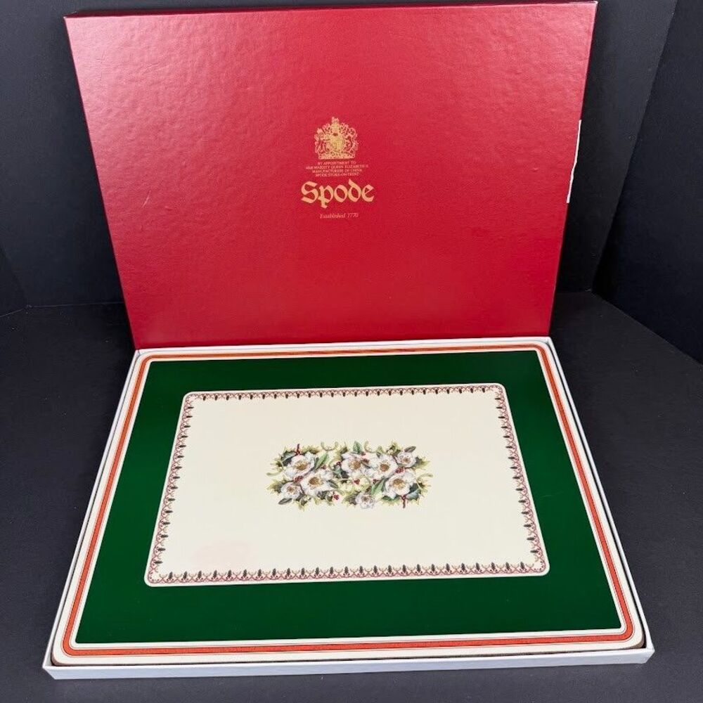 Set of 4 Spode Christmas Rose Cork/Acrylic Finish 16x12 Placemats Made England